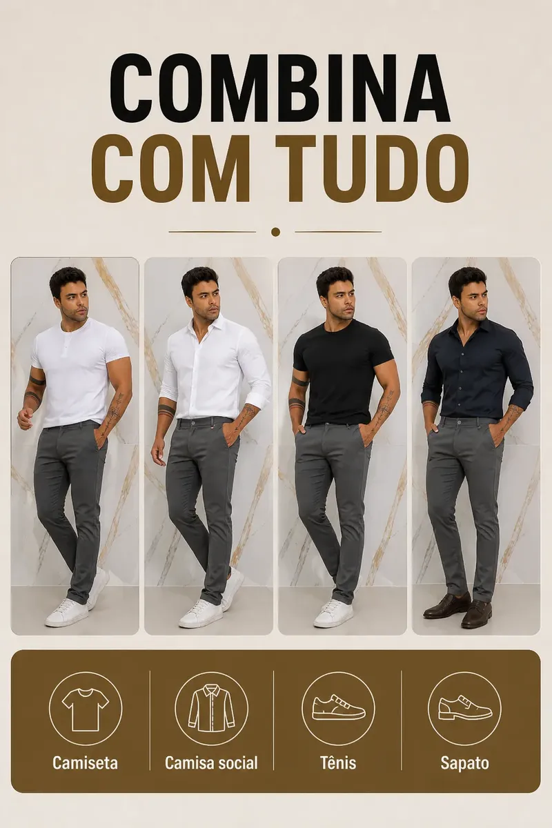 Calça Masculina Sarja Premium Esporte Fino Bolso Faca Lycra