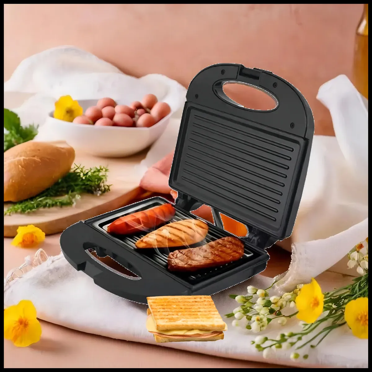 Sanduicheira Grill 2 Em 1 Kian Preta Elétrica 750w Cor Preto,Seu Mixto Quente Ultra Rápido, e Outros Petiscos