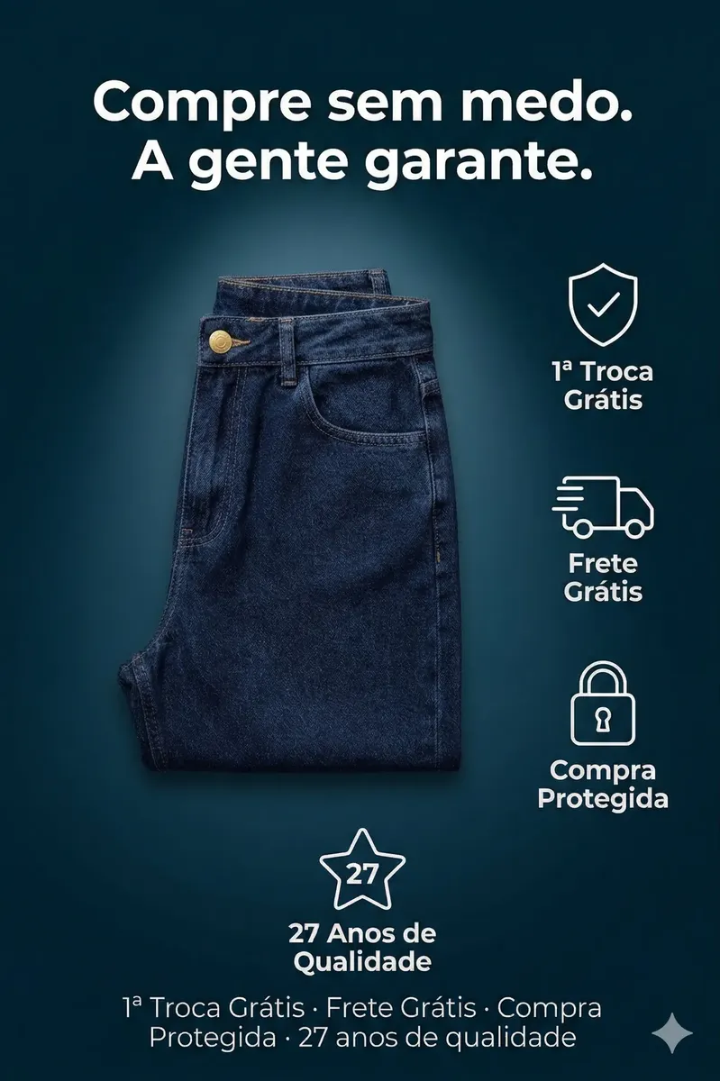 Calça Jeans Wide Leg Feminina Cintura Alta Sem Lycra Stillge