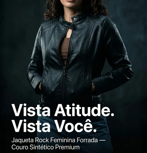Jaqueta Couro Feminina Biker Forrada Slim Rock Premium (P ao XGG)