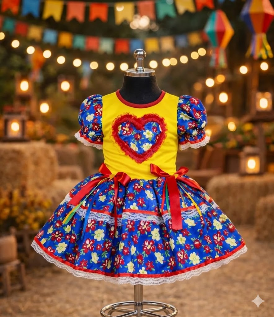 Vestido Festa Junina Quadrilha Infantil Moderno Escola Luxo