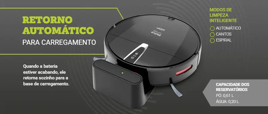 Aspirador de pó robô PAS26P mop antiqueda Philco cor preto
