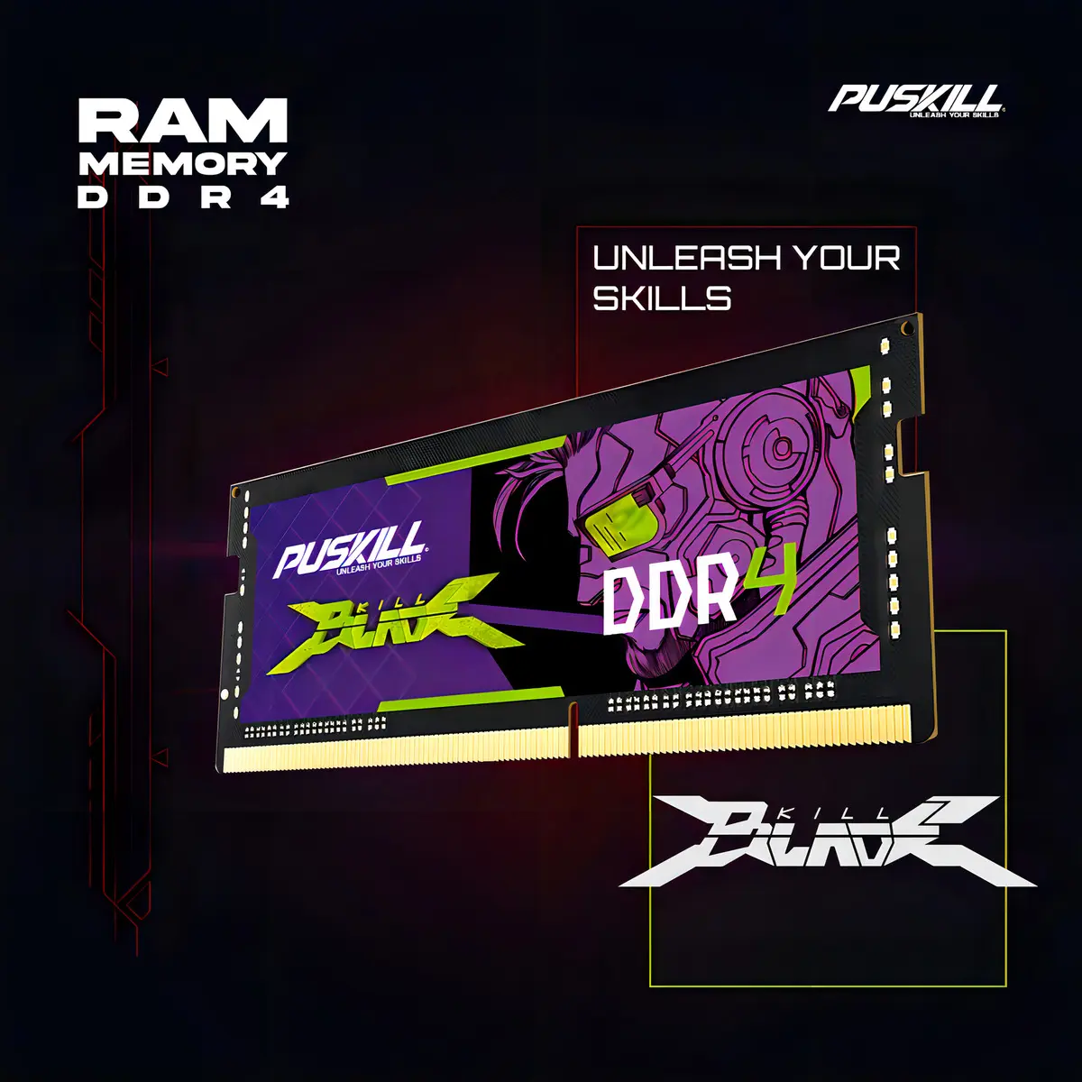 Memória RAM SODIMM Puskill Killblade DDR4 16GB 3200MHz para Notebook Gamer