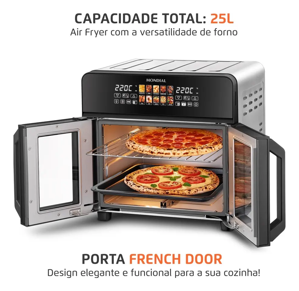 SIMPLESMENTE AIR FRYER DE 25 LITROS, DÁ PRA FAZER DUAS PIZZAS DENTRO