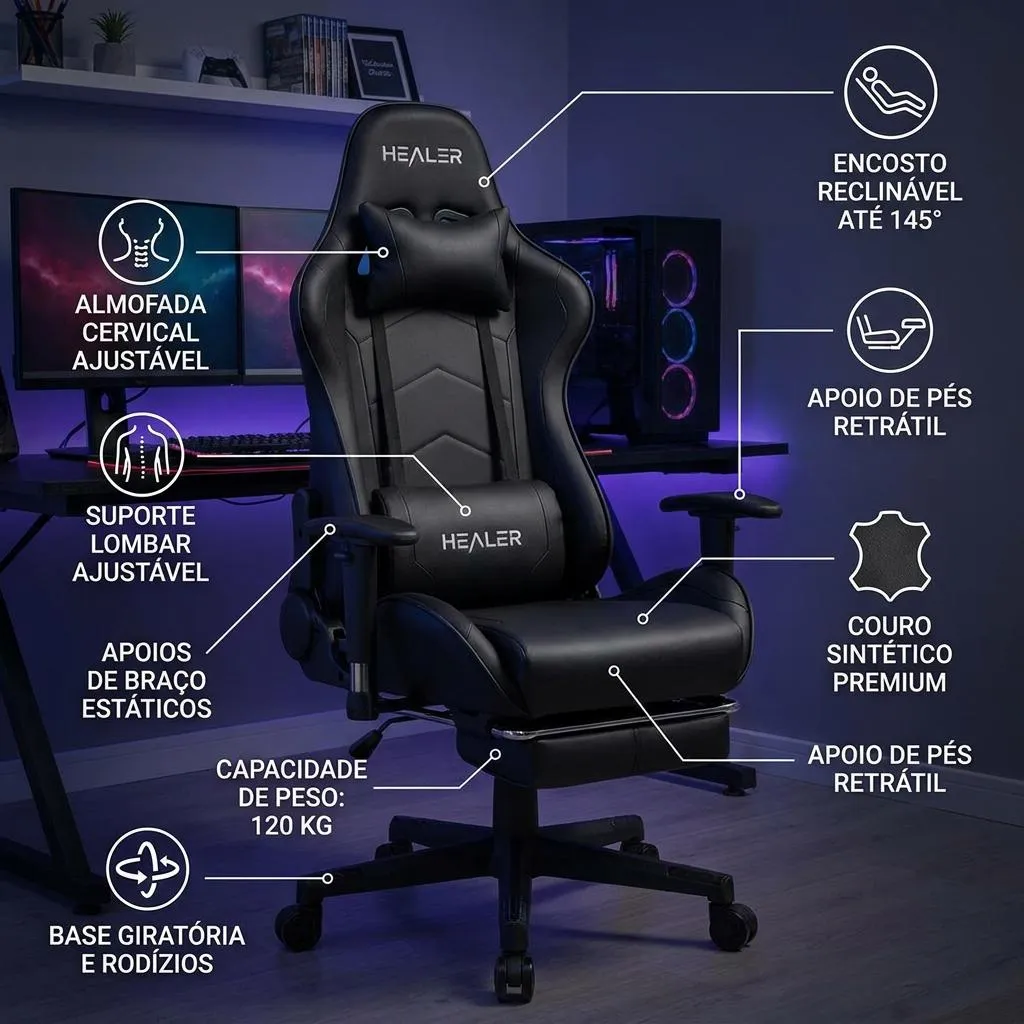 CADEIRA GAMER COM APOIO PROS PÉS