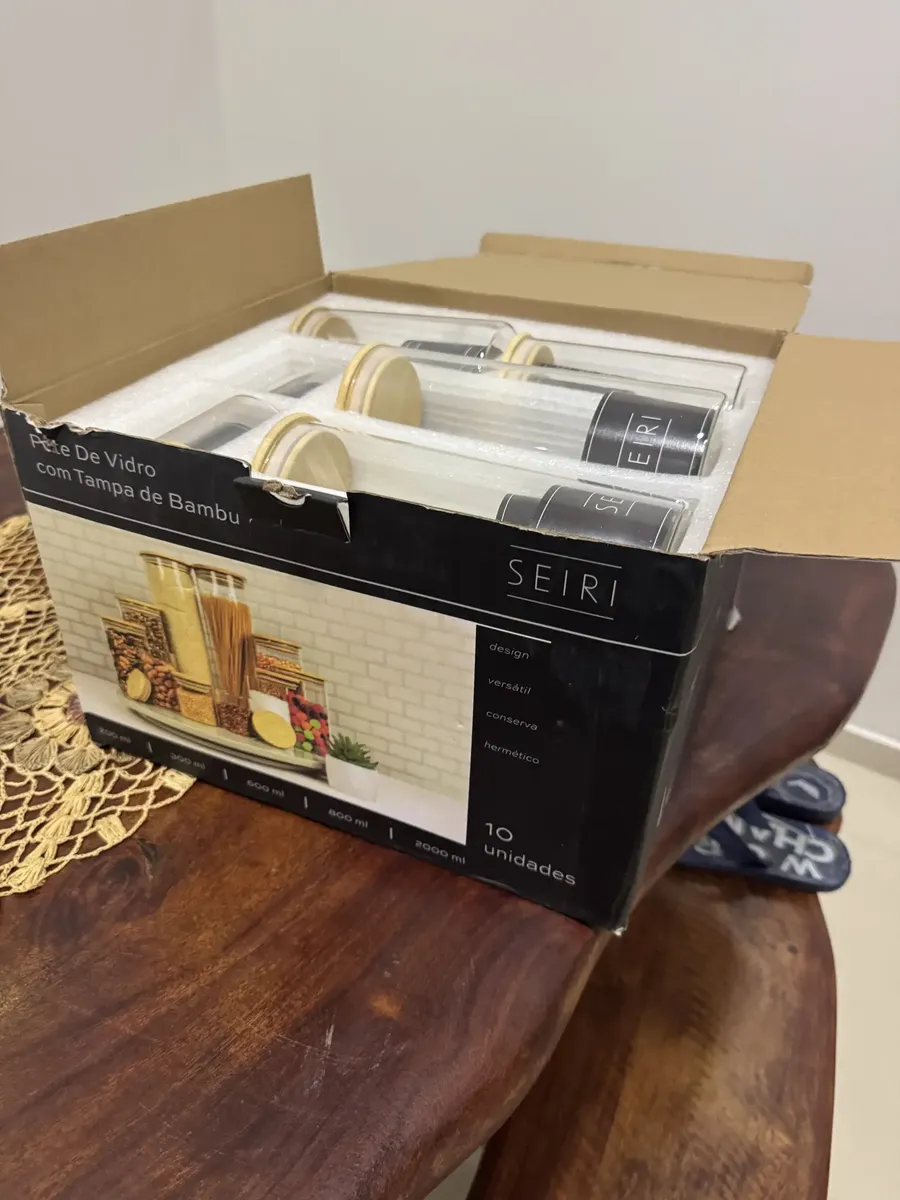 Kit 10 Potes Herméticos Vidro Tampa Bambu Seiri Para Mantimentos Cozinha