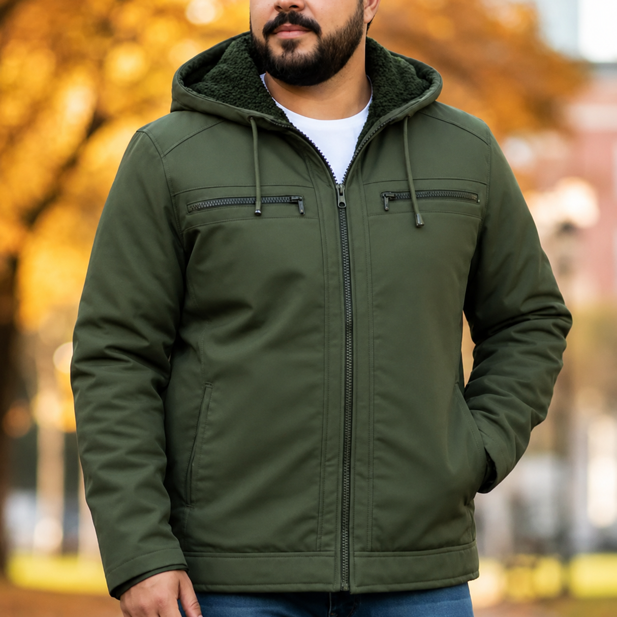 Jaqueta Sarja Masculina Revestida Com Bolsos Plus Size