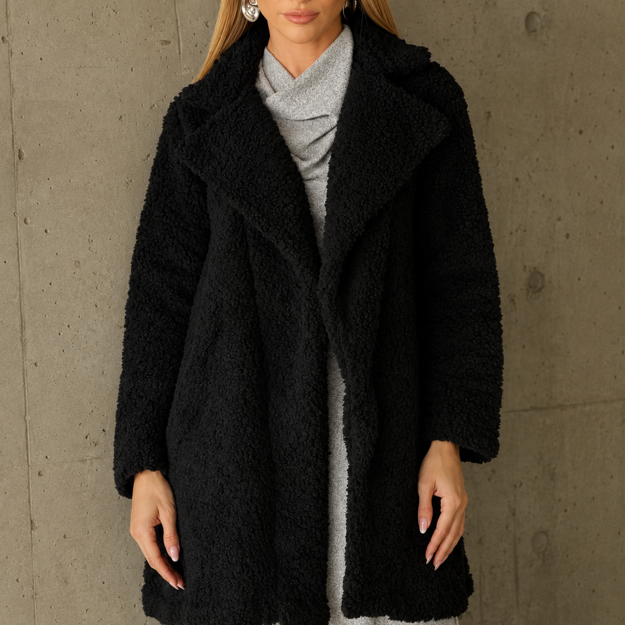 Casaco Sobretudo Teddy Com Bolso Capuz Forrado Pelo Inverno