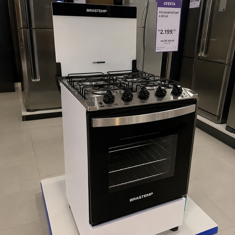 Fogão Brastemp 4 Bocas Branco com Duas Prateleiras com Alturas Ajustáveis - BFO4NBB Bivolt
