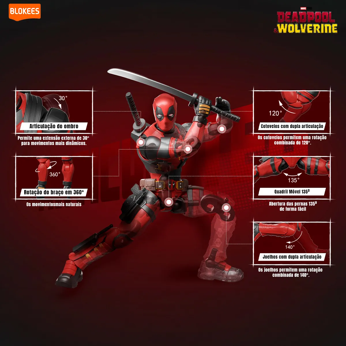 Deadpool Blokees 90 Peças Articulado