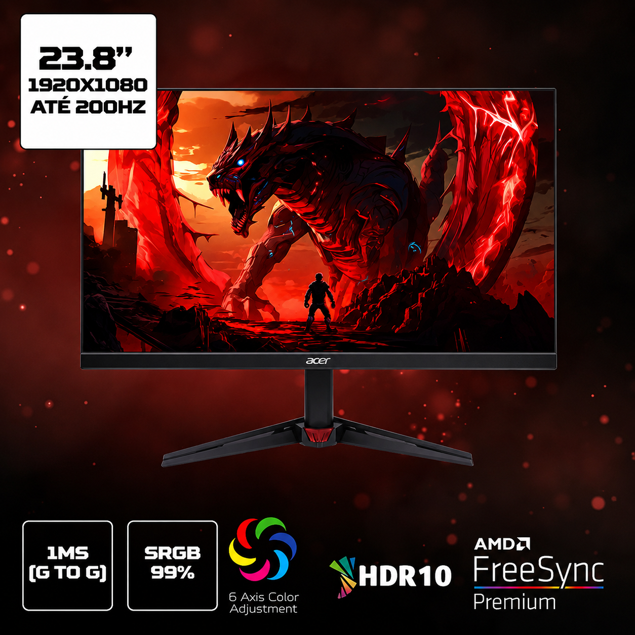 Monitor Gamer Acer Nitro VG240Y X1biip 23.8 Pol Ips Fhd 200 Hz 1ms