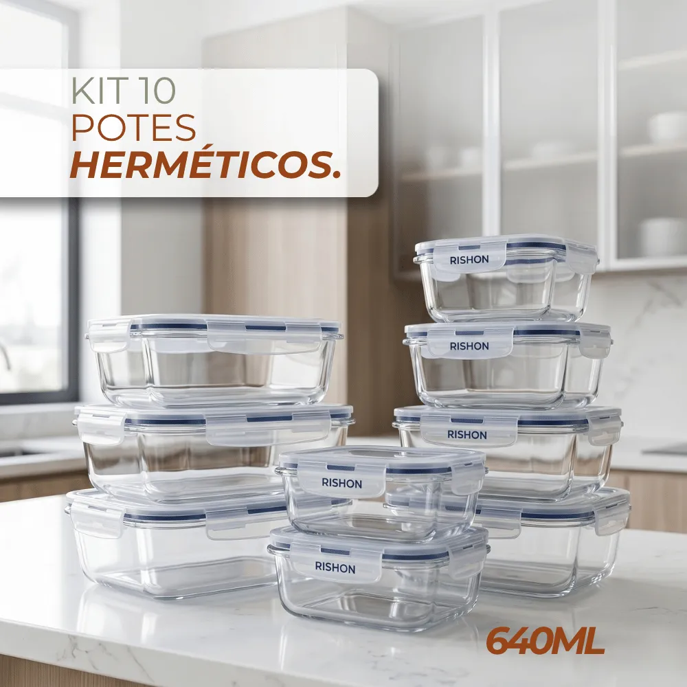 KIT COM DEZ MARMITAS DE VIDRO HERMÉTICAS