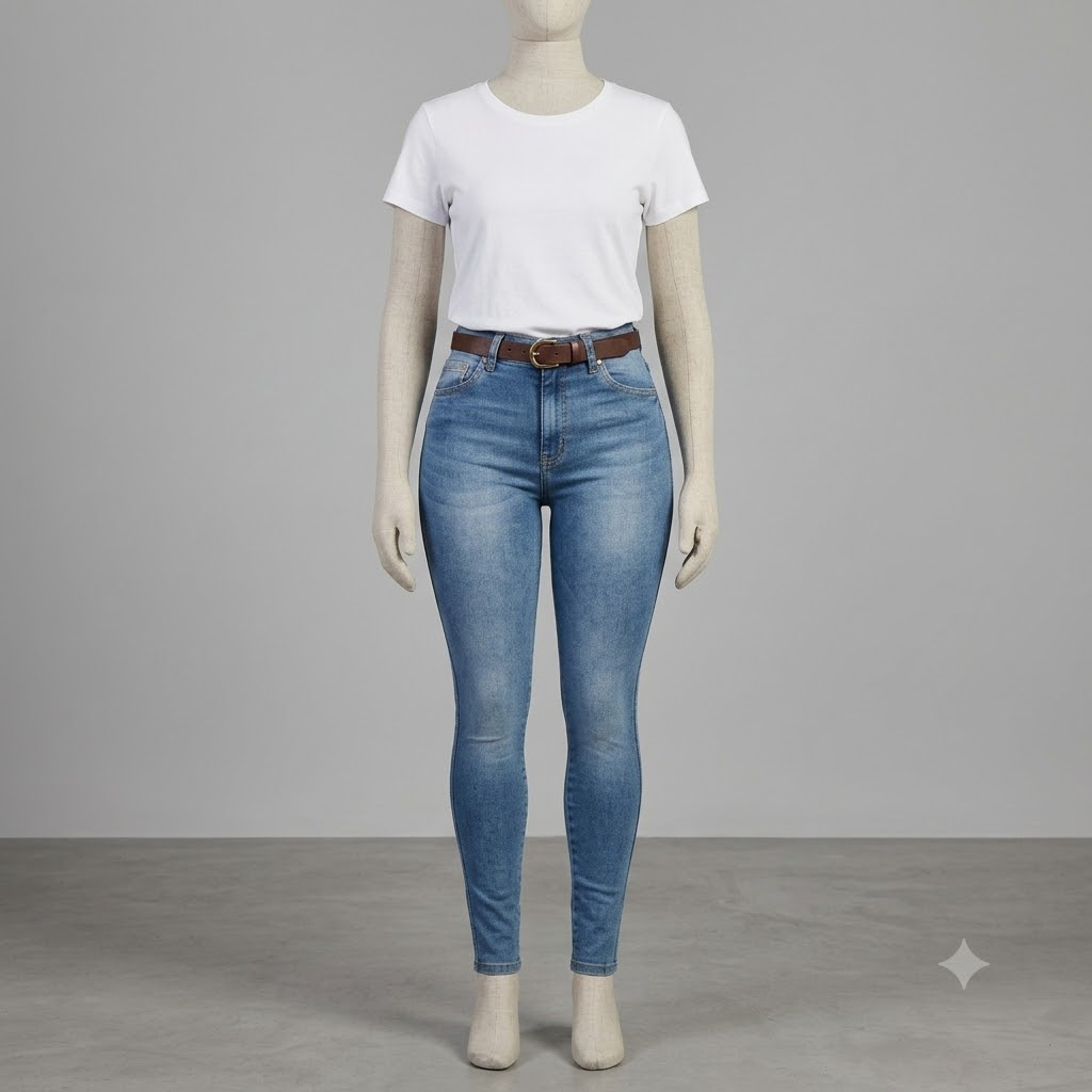 CALÇA JEANS FEMININA COM CÓS ALTO