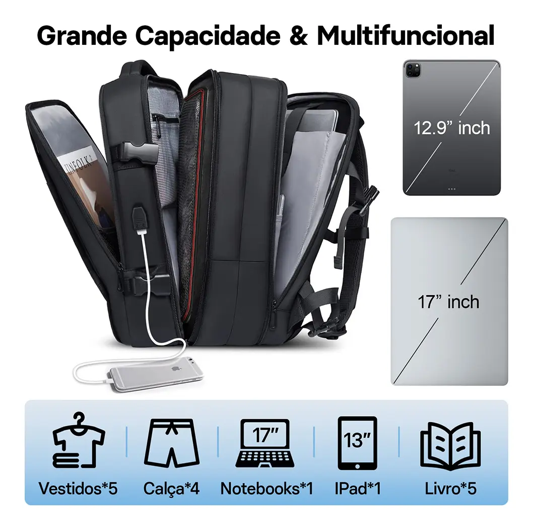 Mochila Viagem Executiva Grande Notebook Masculina Feminina