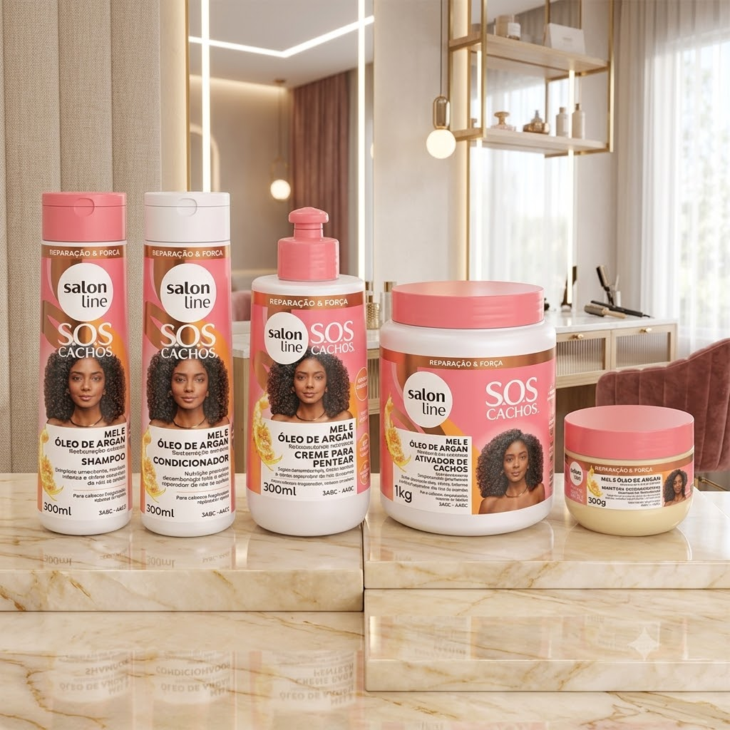 Kit Completo SOS Cachos Mel e Óleo de Argan - S.O.S Cachos - Ativador de Cachos - Magazine Promosam