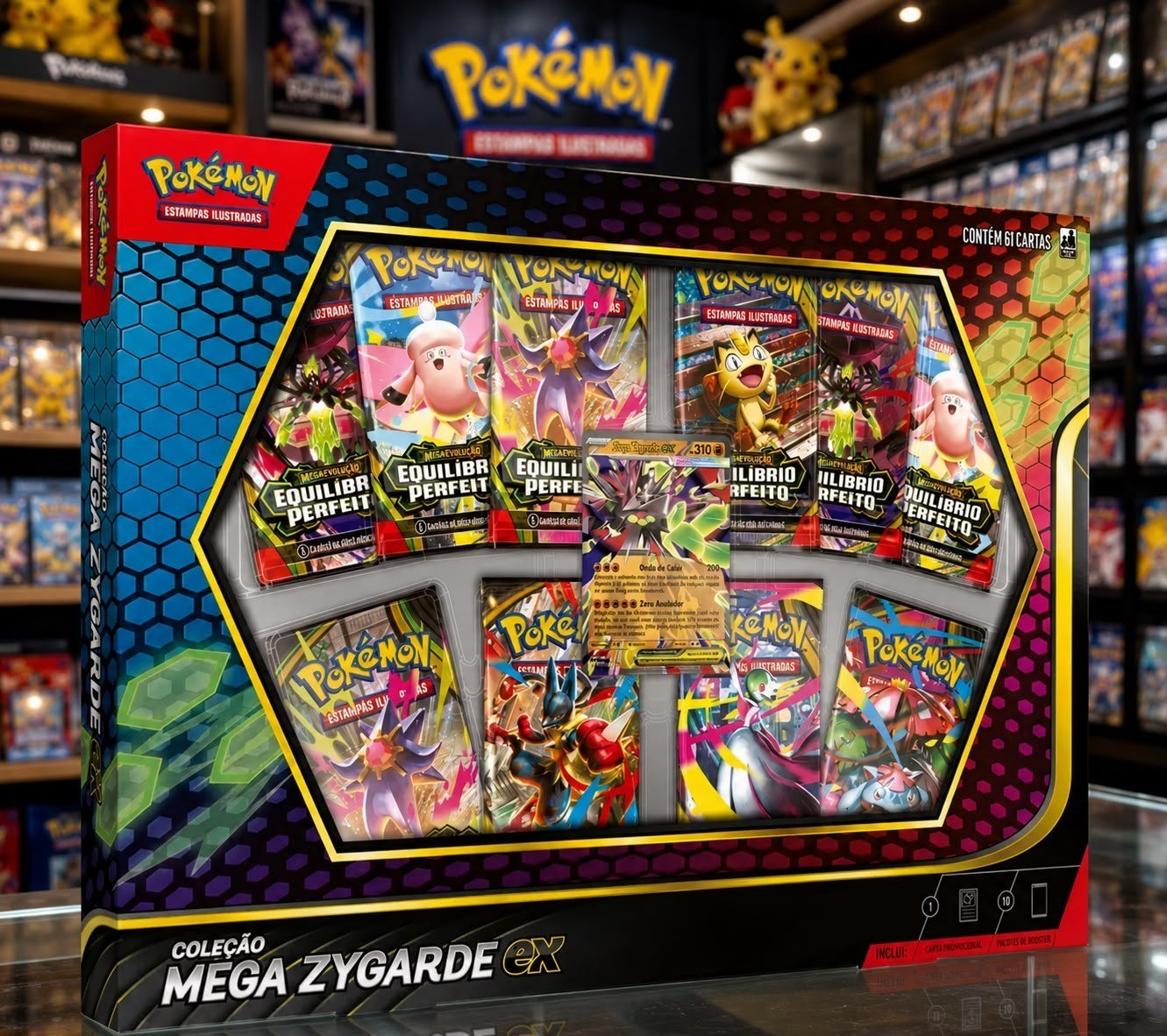 Cartas Pokémon Box TCG Jogo Coleção Mega Zygarde ex com 61 Cards Copag