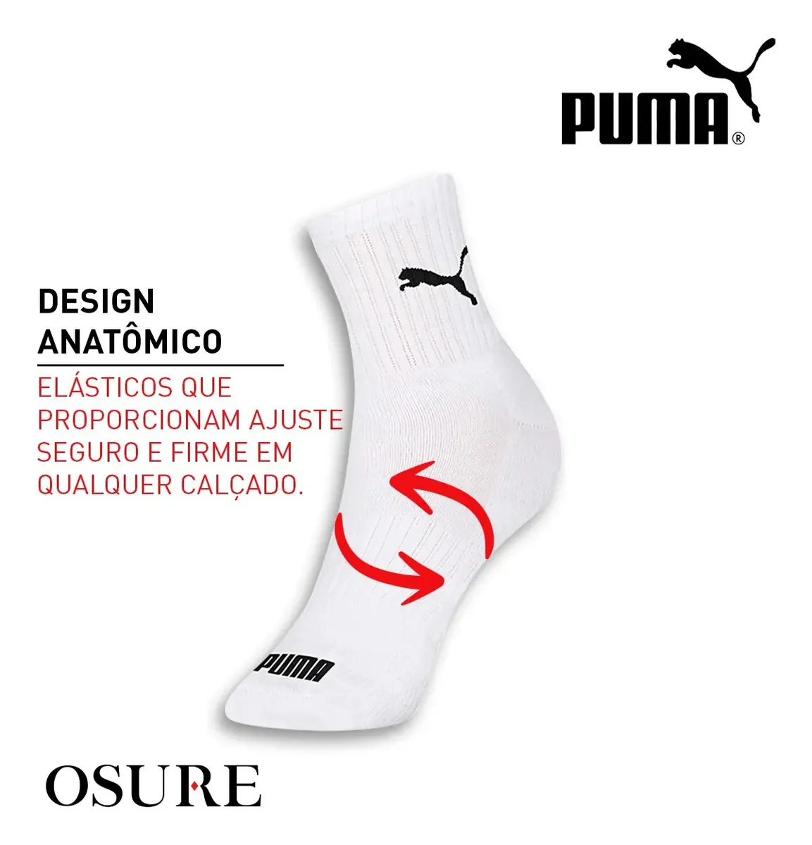 KIT COM 6 PARES DE MEIA CANO MÉDIO ALTO DA PUMA