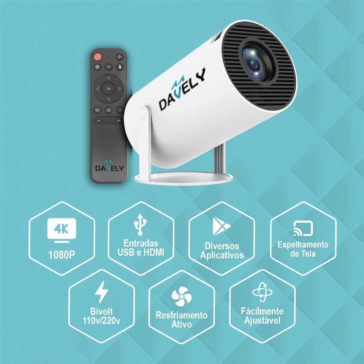 MINI PROJETOR DAVELY 4K, LEVA O CINEMA NA MOCHILA