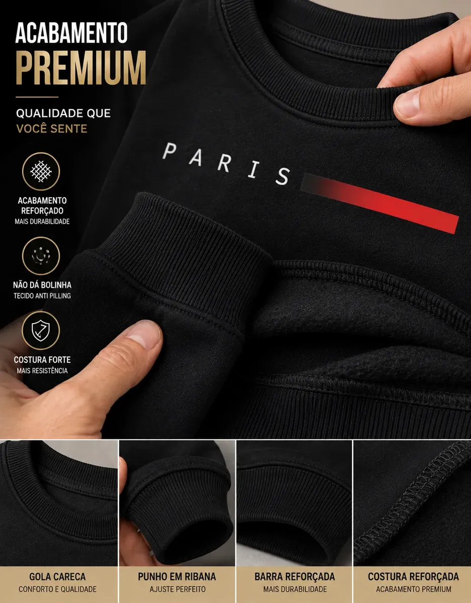 Blusa Moletom Gola Redonda Masculina Estampa Paris Original