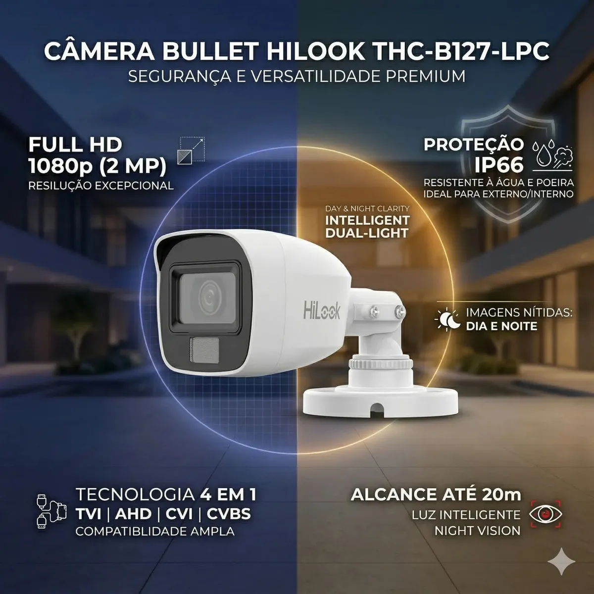 Câmera Bullet Thc-b127-lpc Fixa Luz Dupla 2mp Hikvision