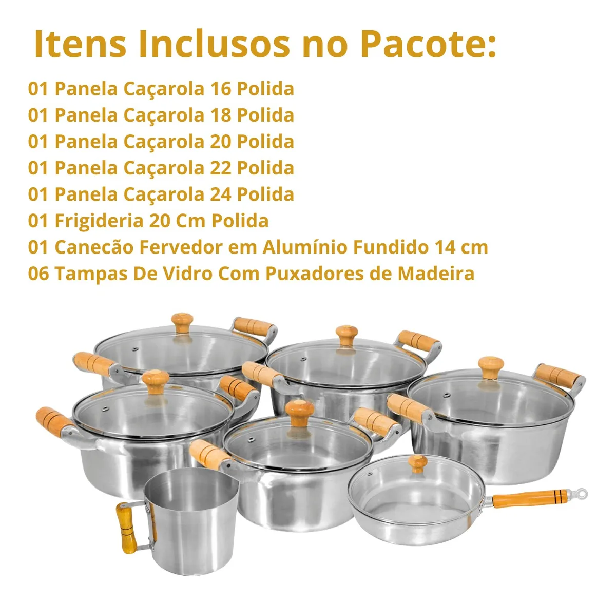 CONJUNTO COM 7 PANELAS DE ALUMÍNIO FUNDIDO