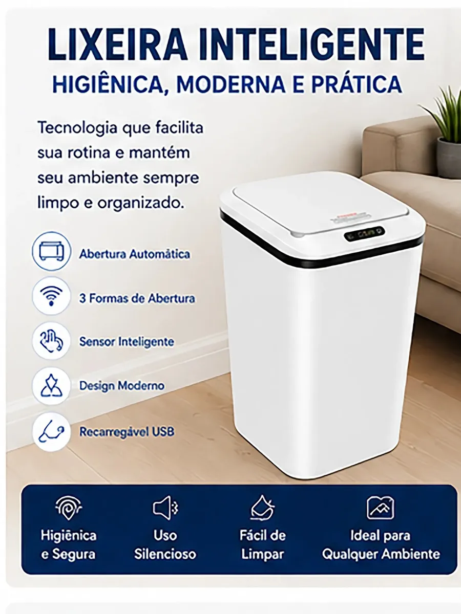 LIXEIRA AUTOMÁTICA COM SENSOR, NEM PRECISA TOCAR