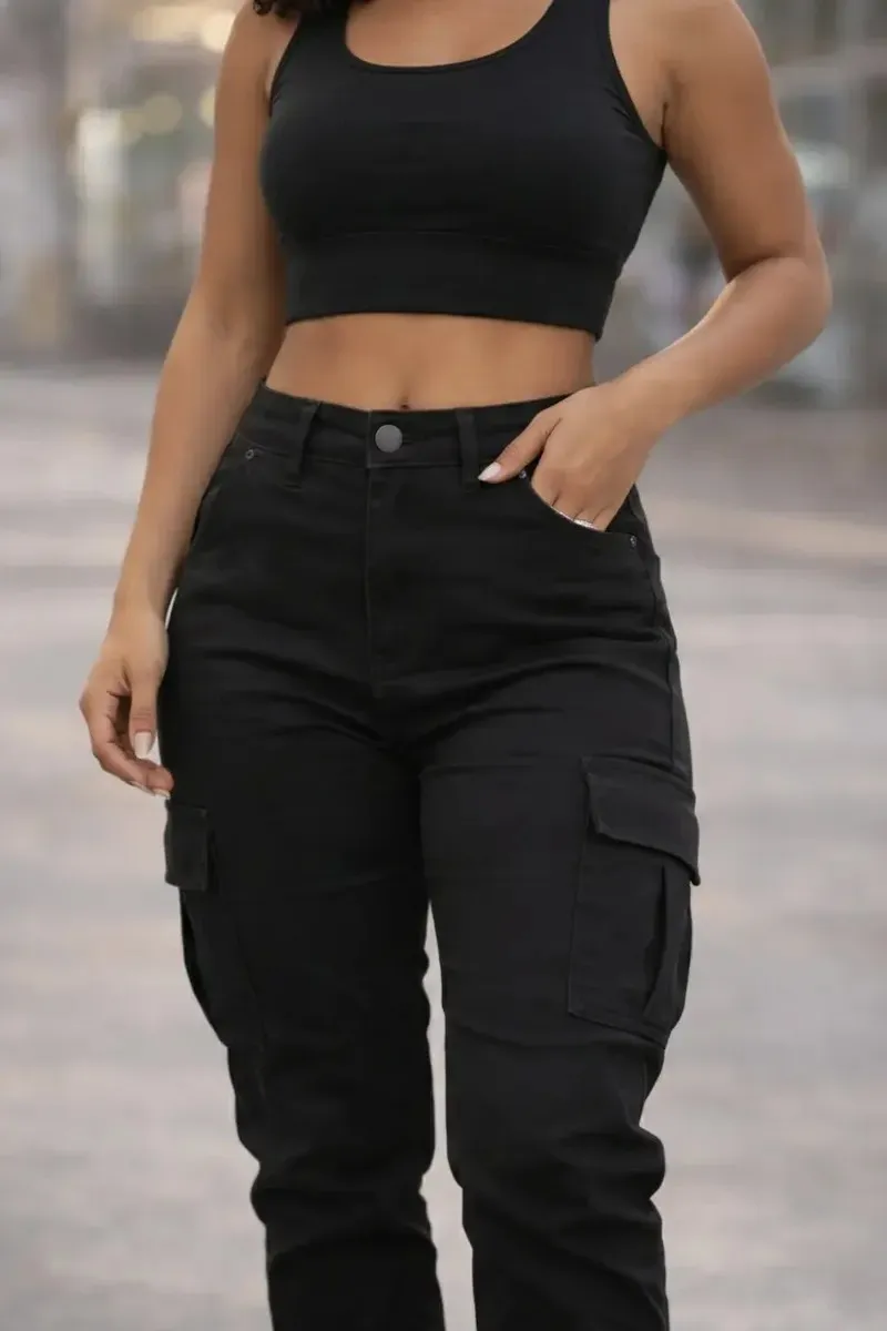CALÇA CARGO ESTILO JOGGER, CINTURA ALTA