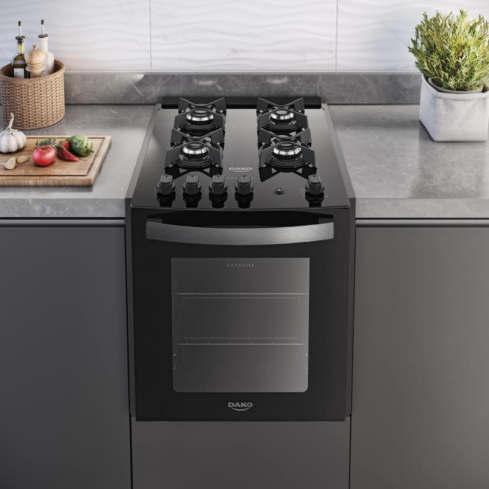 Fogão 4 Bocas de Embutir Dako Supreme Mesa de Vidro Bivolt - Preto