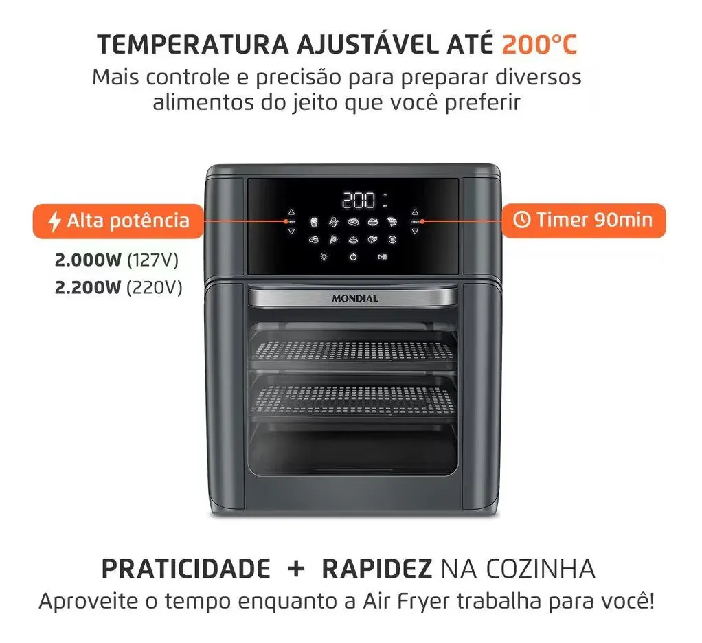 AIR FRYER DE 12 LITROS COM FUNÇÃO OVEN