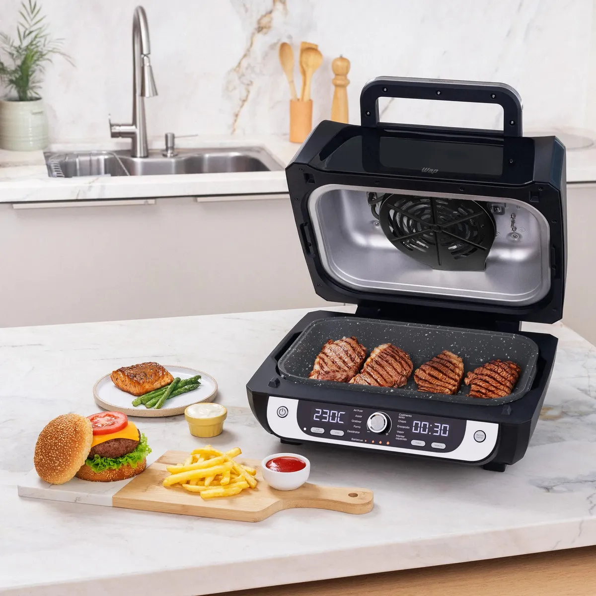 Fritadeira Elétrica Air Fryer WAP Cozinha Barbecue com Painel Digital e 12 Funções Preto e cinza