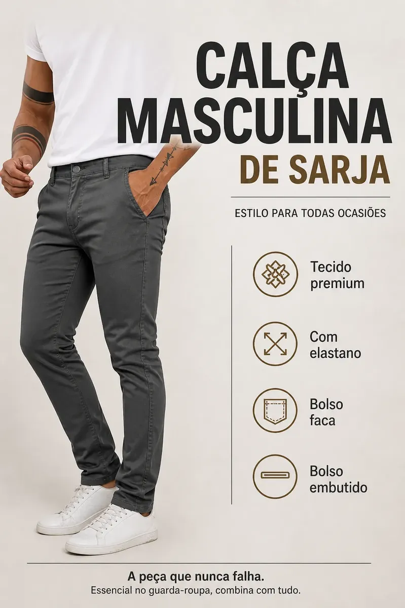 CALÇA MASCULINA SARJA PREMIUM