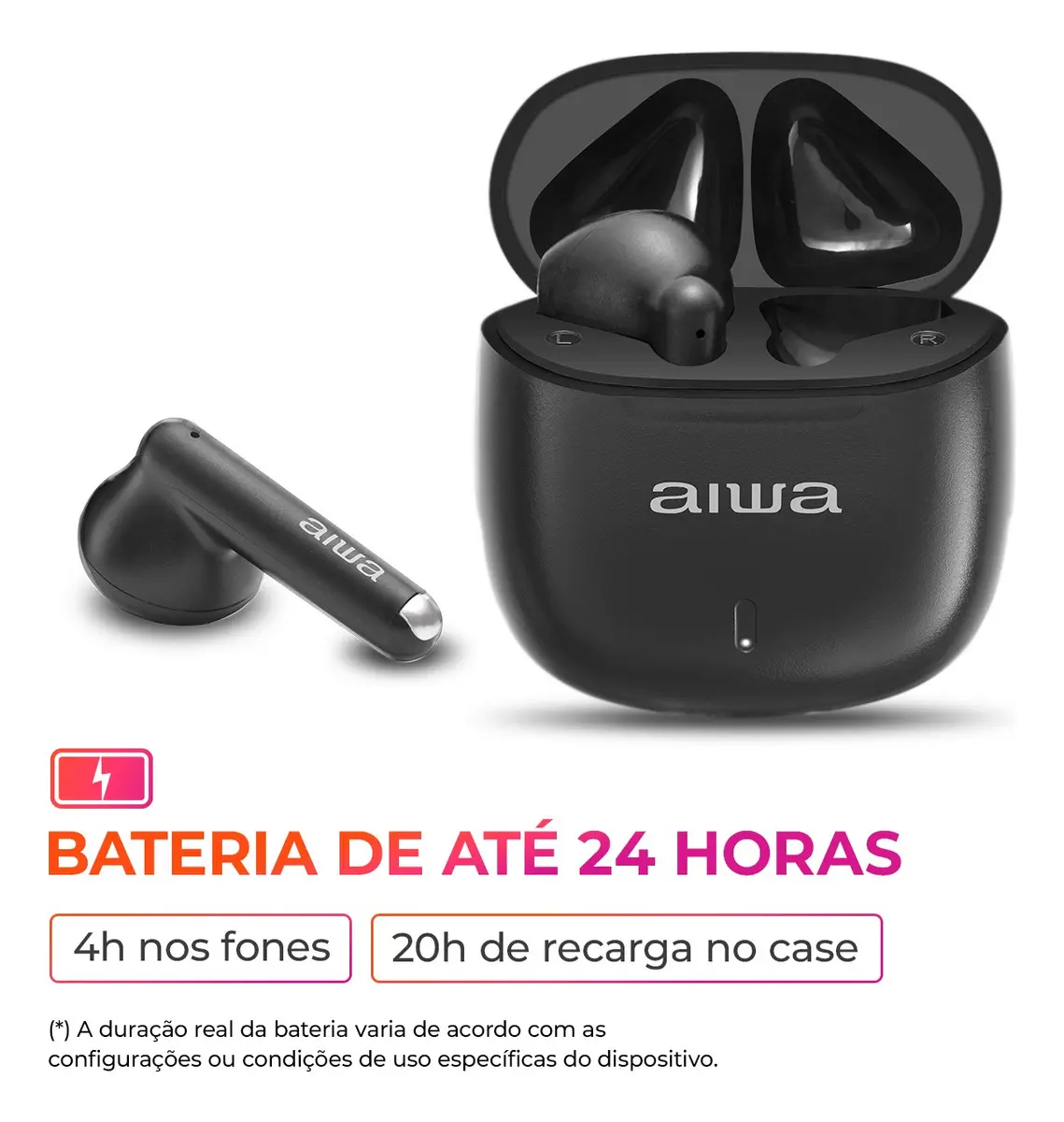 Fone de Ouvido Eardbud AIWA AWS-EB-05-B Bluetooth IPX4 24 Horas de bateria