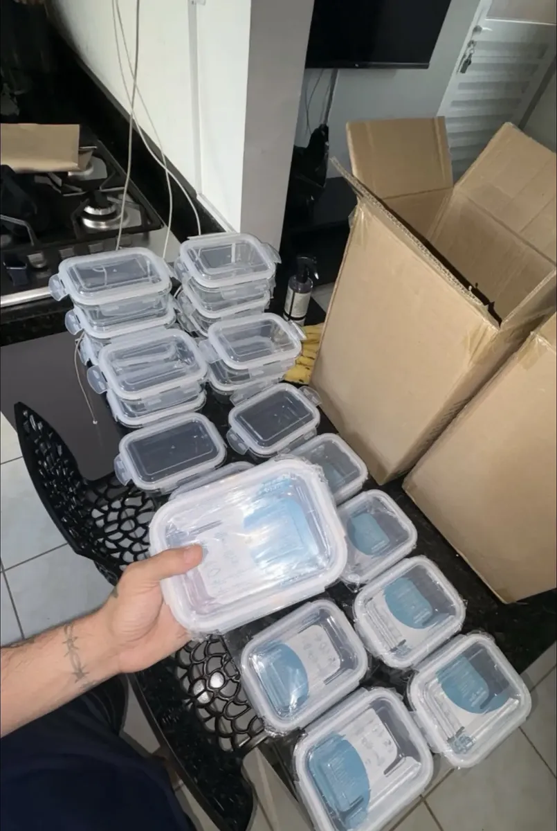 Kit 10 Potes Vidro Hermético Aristus 640ml Marmita Anti Vazamento Forno Micro-ondas Freezer Tampa 4 Travas - Azul