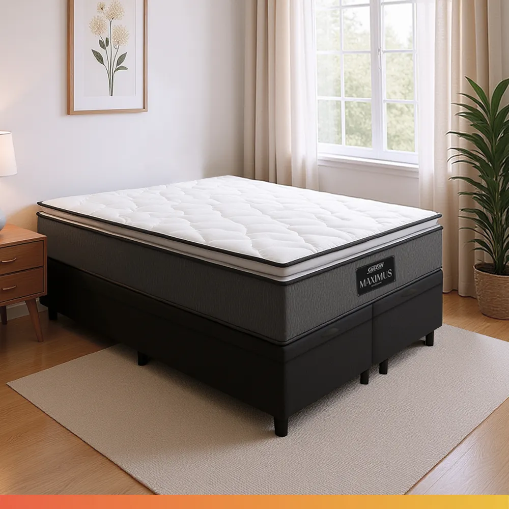 Cama Box Baú Casal King Pillowtop Maximus Gazin Cinza/preto