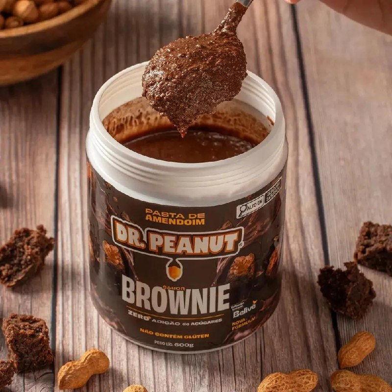 Pasta de Amendoim Com Whey Protein 600g Dr. Peanut Sabor Brownie
