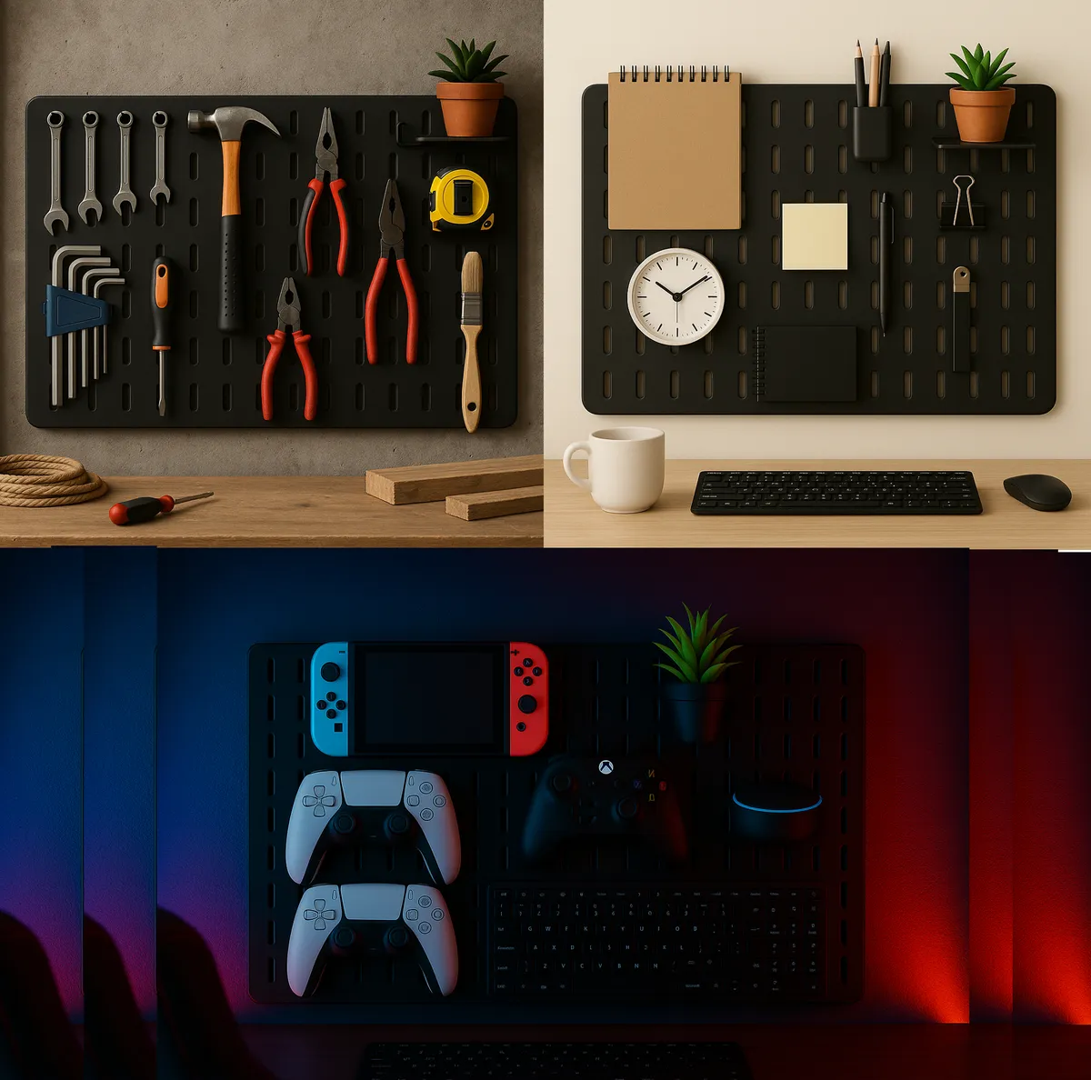 Pegboard Premium Mdf Setup Gamer Home Office Preto Deitado