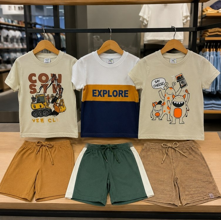 Kit 6 Peças Infantil Verão Menino 3 Camisetas + 3 Bermudas