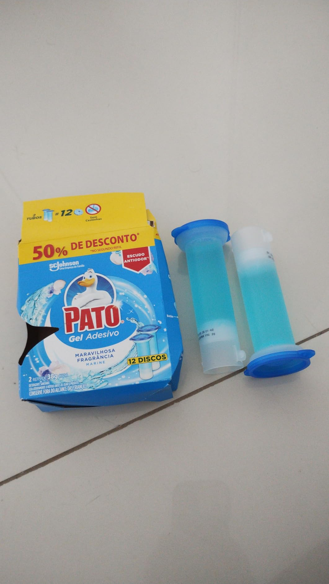 Pato Desodorizador Sanitário Gel Adesivo 2 Refis Marine, 12 Discos