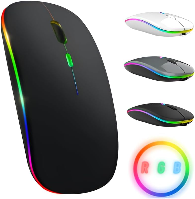 Mouse Sem Fio Recarregável Wireless Bluetooth Optico Led Rgb Colorido Ergonômico Usb 2.4 Ghz Notebook Computador Pc Desktop Linha Premium - Cores Sortidas