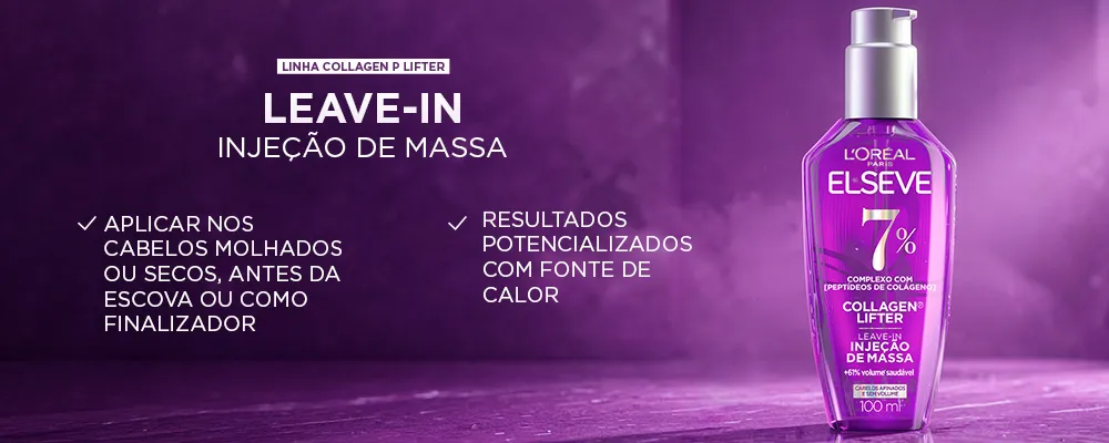 L'oréal Paris Elseve Collagen Lifter Leave-in Sérum Capilar Para Cabelos Finos Injeção de Massa com Peptídeos de Colágeno Aumenta o Volume em 61% e Encorpa os Fios por 72h 100ml