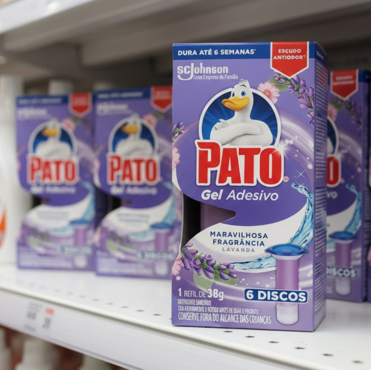 Pato Desodorizador Sanitário Gel Adesivo 1 Refil Lavanda, Limpeza Banheiro, 6 Discos