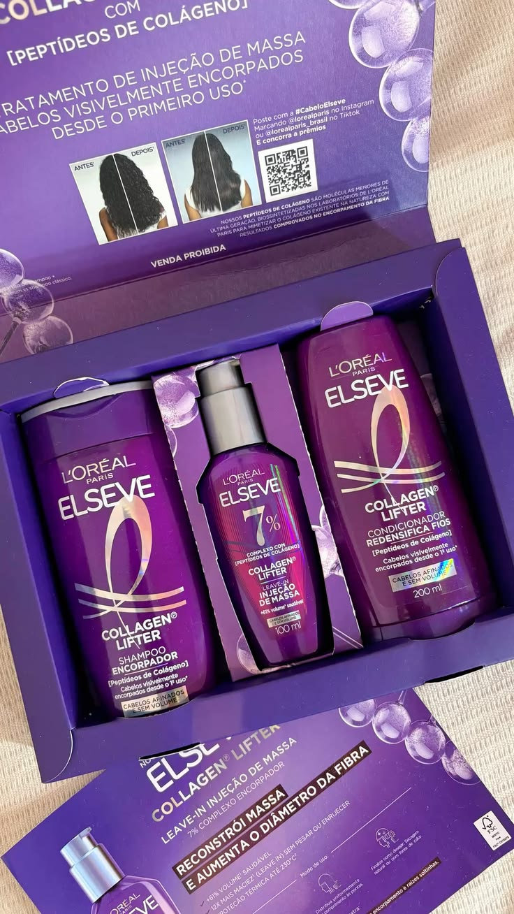 L&quotOréal Paris Elseve Collagen Lifter Kit Shampoo, Condicionador e Sérum Leave-in com Peptídeos e Proteção Térmica para Cabelos Finos, Volume em 3D, 400ml + 400ml + 100ml
