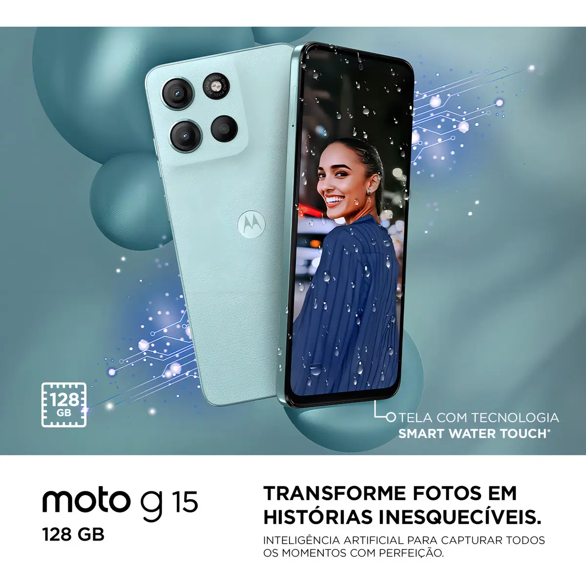 Smartphone Motorola Moto G15 - 128gb 12gb (4gb Ram+8gb Ram Boost) E Camera 50mp Com Ai E Night Vision Bateria De 5200 Mah Tela Fhd+ 6.7 Com Superbrilho Nfc Azul Claro