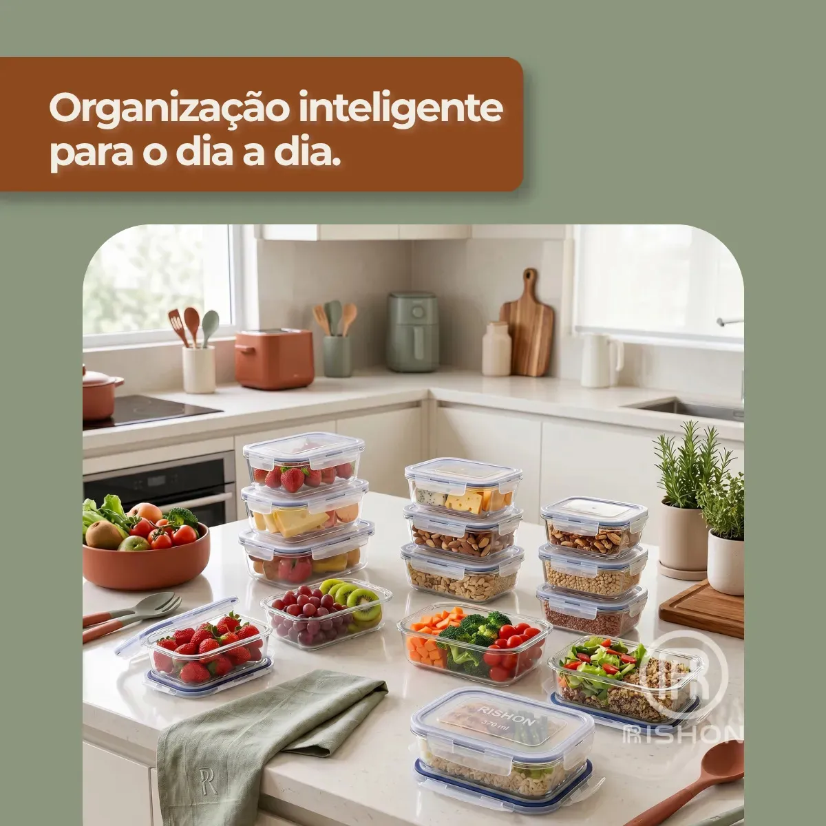 Kit 10 Pote De Vidro Marmita Hermético 370ml Freezer Fitness Rishon