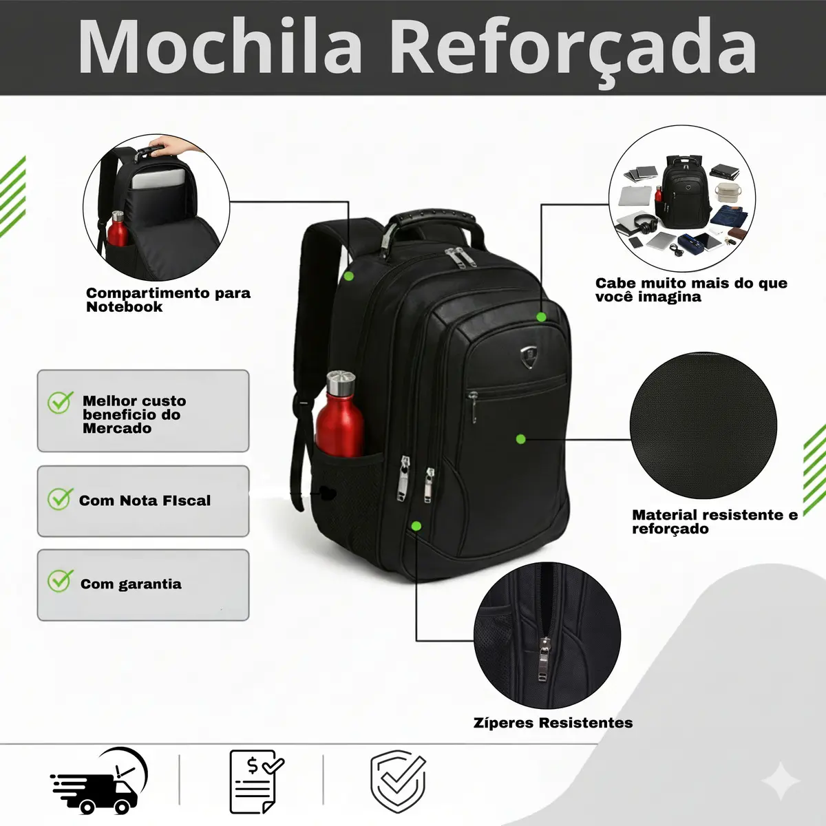 Mochila Masculina Grande Notebook Impermeável Reforçada