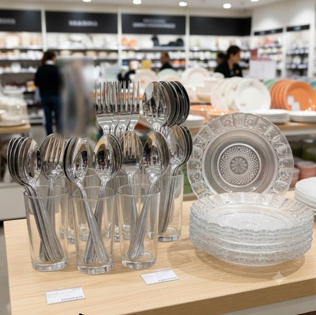 Aparelho De Jantar 30 Peças - Pratos + Copos + Talheres Inox