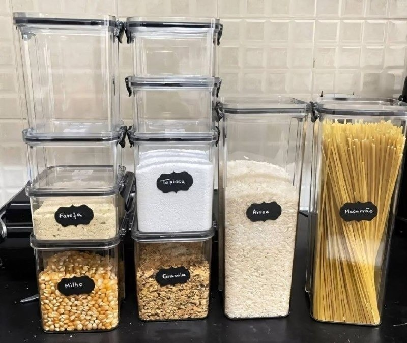Kit 15 Potes Hermético Cadencia Mantimentos Quadrado Cozinha Branco Rishon 22,4 Litros