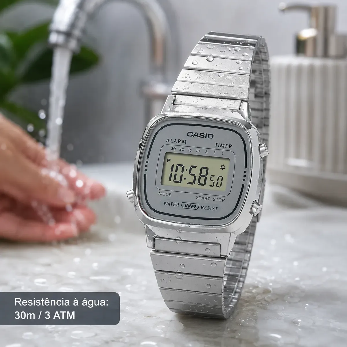 Relógio Casio Feminino Vintage Digital Mini Retrô Prata Prateado Cinza