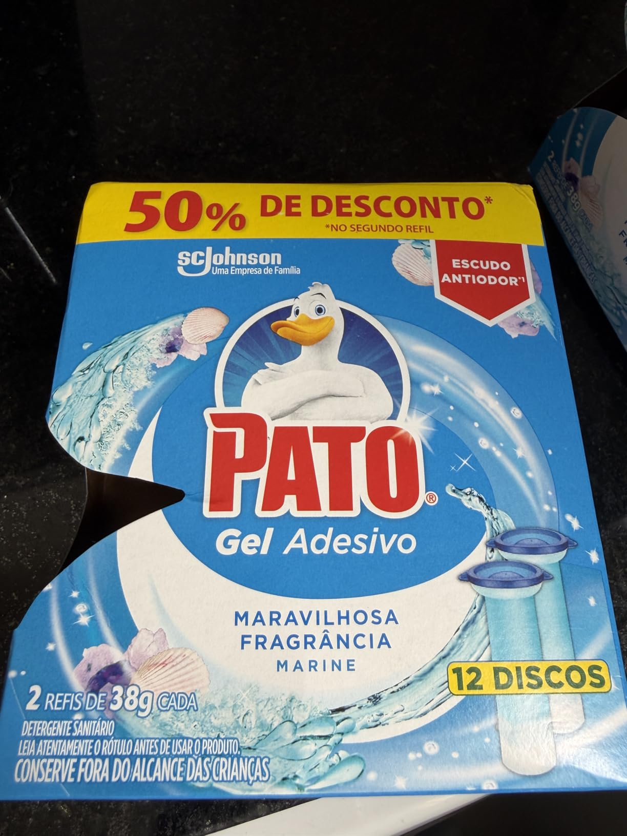 Pato Desodorizador Sanitário Gel Adesivo 2 Refis Marine, 12 Discos