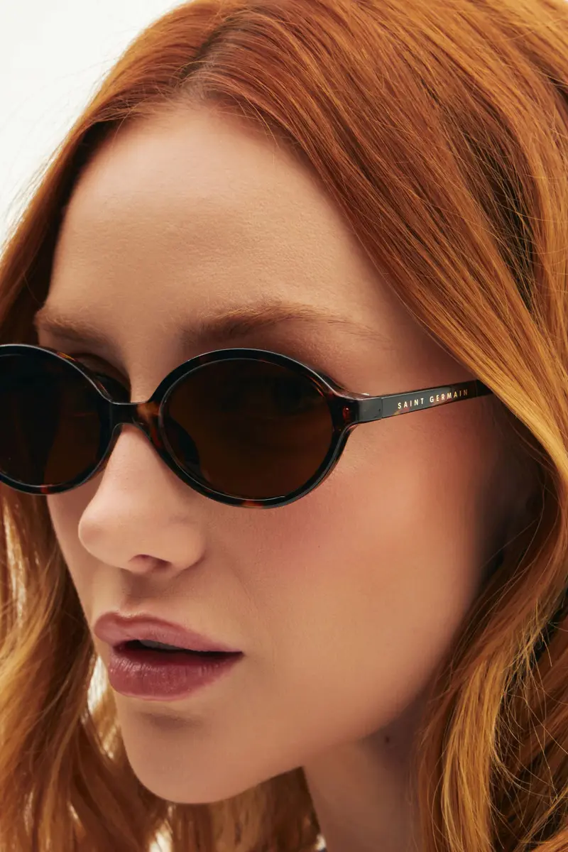 Óculos de Sol Saint Germain Siena Oval Tartaruga para Mulher com Lente Marrom e Proteção UV400